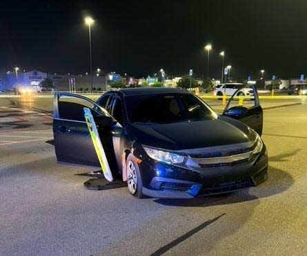 Clarksville police were called to the scene of this car crash outside of Target on Wilma Rudolph Boulevard and found a 22-year-old man dying of a gunshot wound on Wednesday, June 28, 2023.