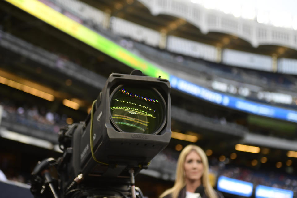 NEW YORK, NY - SEPTEMBER 01: A television camera lens is shown before the start of the game as the New York Yankees host the Boston Red Sox at Yankee Stadium on September 1, 2017 in New York City. The Red Sox won 4-1. (Photo by Corey Perrine/Getty Images)