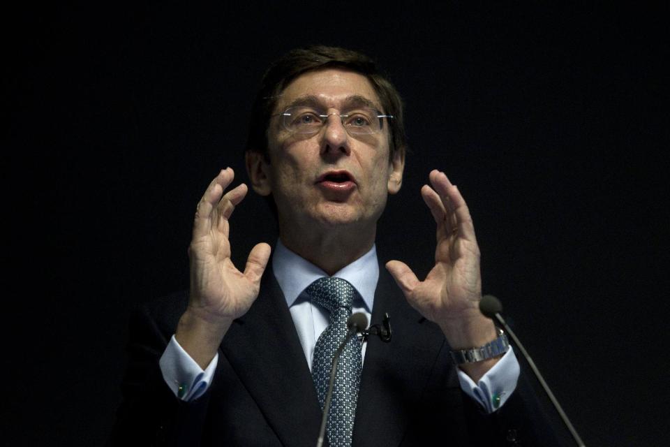 Bankia's president, Jose Ignacio Goirigolzarri, speaks during a press conference at the bank's headquarters in Madrid, Saturday, May 26, 2012. Spain's troubled bank, Bankia, has asked the Spanish government for 19 billion euro ($23.8 billion) in financial support just as a leading credit rating agency downgraded it to junk status. The request came as Standard & Poor's downgraded Bankia and four other Spanish banks to junk status because of uncertainty over restructuring and recapitalization plans. (AP Photo/Antonio Heredia)