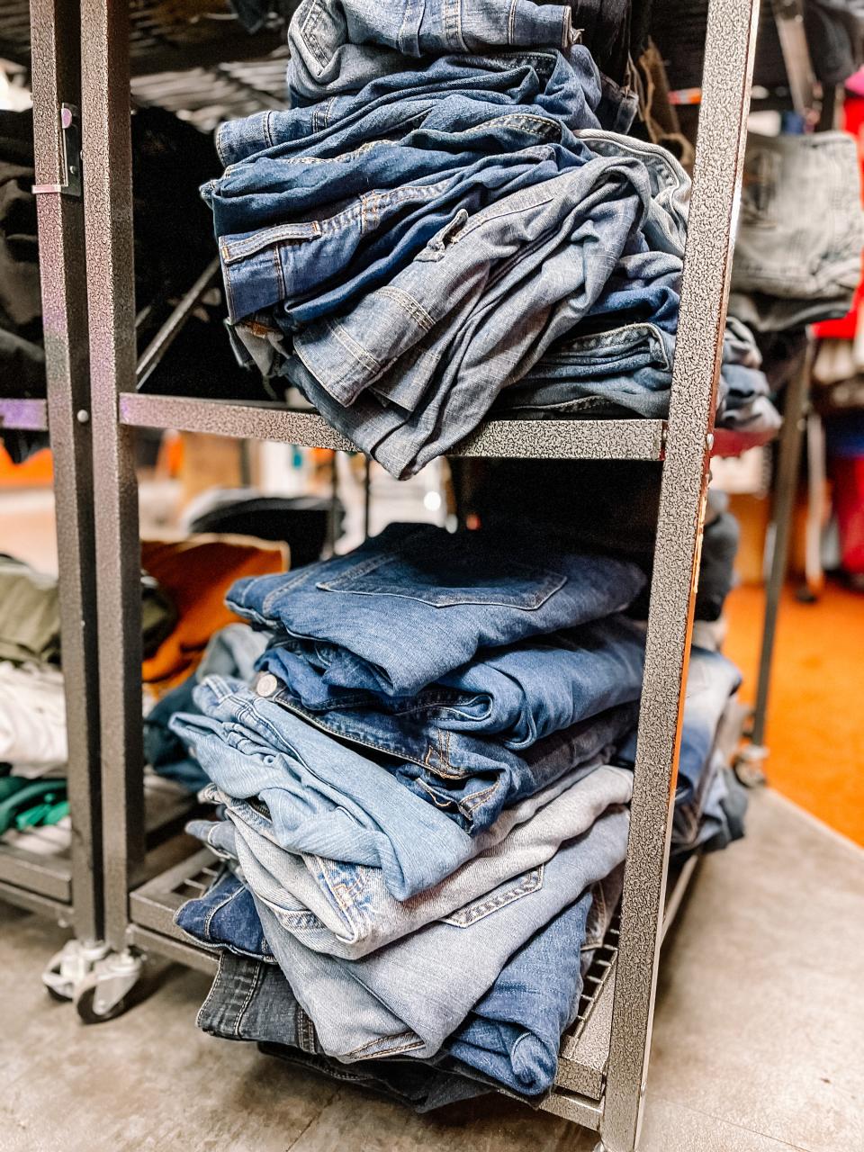 Just a small section of the jeans available at the Thriftique at the Knox Pride Community Resource Center in South Knoxville, May 23, 2023.