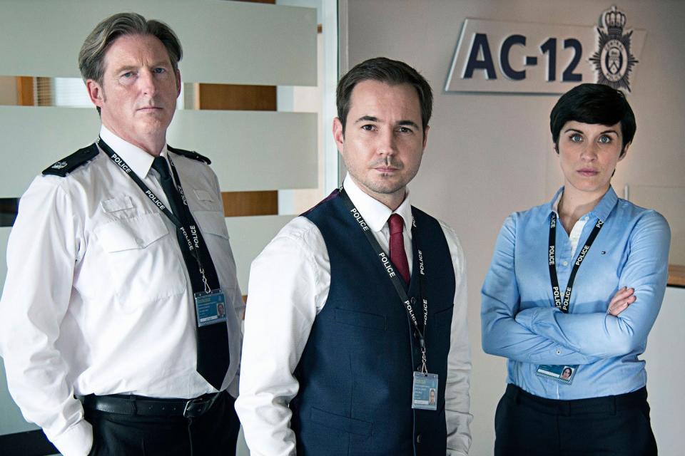 In charge: Adrian Dunbar, Martin Compston and Vicky McClure all return to screens soon (BBC/World Productions)