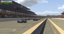 In this image taken from video provided by iRacing IndyCar, driver Scott McLaughlin, left, leads the field at the green flag during the First Responder 175 presented by GMR virtual IndyCar auto race at the Indianapolis Motor Speedway, Saturday, May 2, 2020, in Indianapolis, Ind. (iRacing IndyCar via AP)