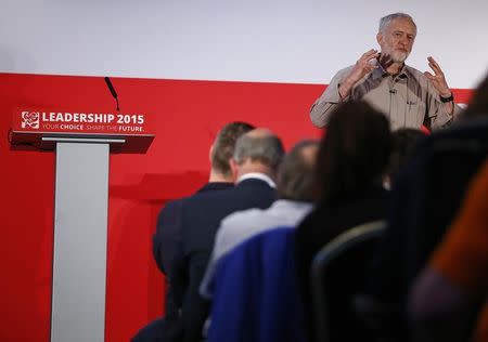 Candidate Jeremy Corbyn speaks during a Labour Party leadership hustings event in Stevenage, Britain June 20, 2015. REUTERS/Darren Staples