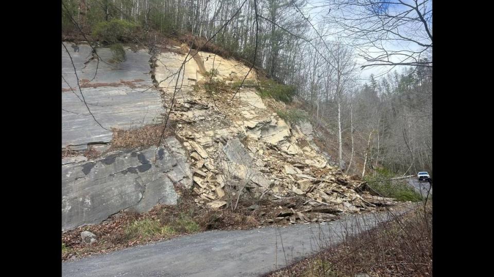 A rock slide has closed two roads in the North Carolina mountains, rangers in Pisgah National Forest said on Friday, Jan .12, 2024