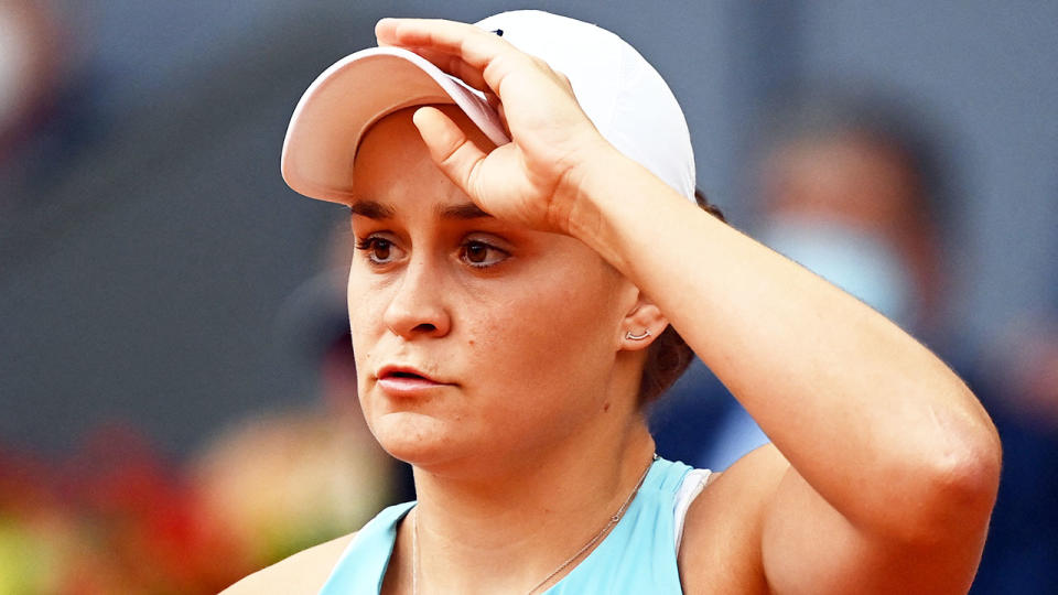 Seen here, Ash Barty looks shocked during the Madrid Open final.