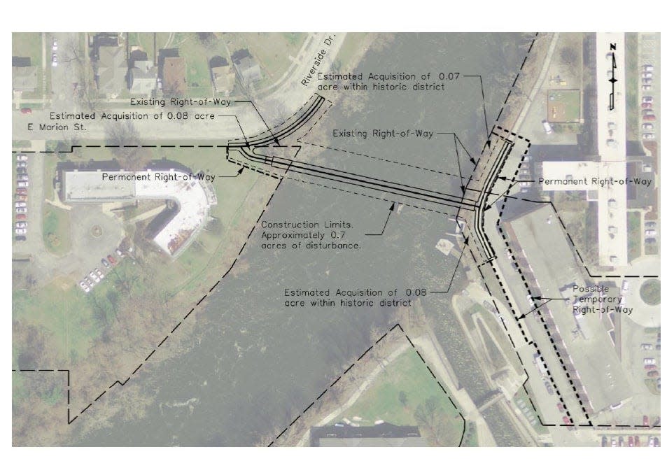 This map shows where the city plans to build a multi-use path spanning the St. Joseph River to connect the Leeper Park East area with the East Bank Trail.