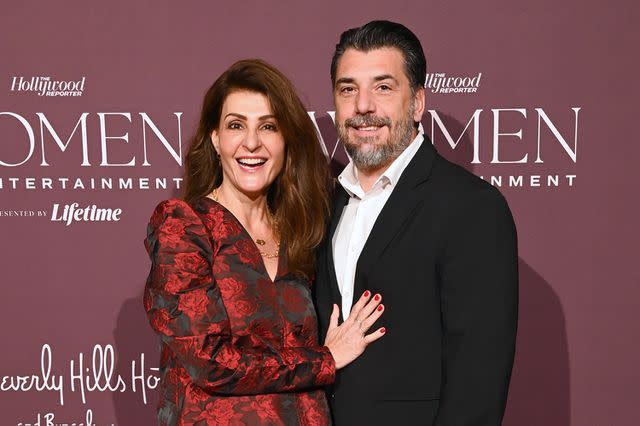 <p>Araya Doheny/FilmMagic</p> Nia Vardalos and Spiros Katsagans on Dec. 7