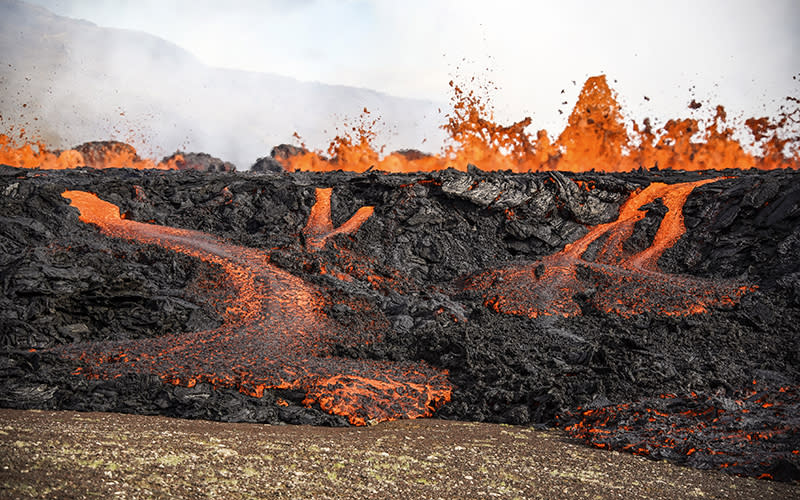 Lava flows from Fagradalsfjall volcano in Iceland