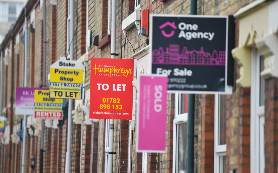 Placards from various estates agents advertising properties To Let , For Sale and Sold on March 03, 2021 in Stoke-on-Trent, England - Nathan Stirk/Getty Images Europe