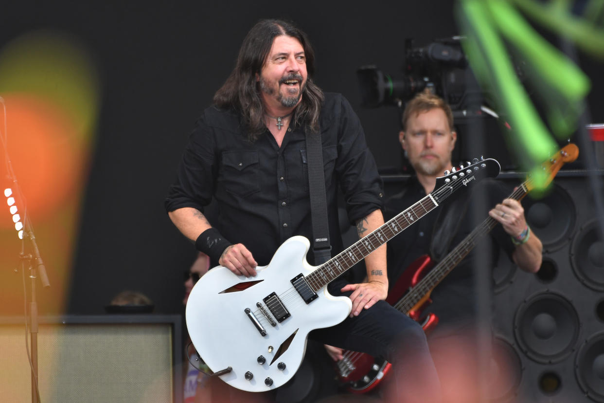 Dave Grohl of the Foo Fighters performs as the ChurnUps on the Pyramid stage during day 3 of Glastonbury Festival 2023 Worthy Farm, Pilton on June 23, 2023 in Glastonbury, England. (Photo by Jim Dyson/Redferns)