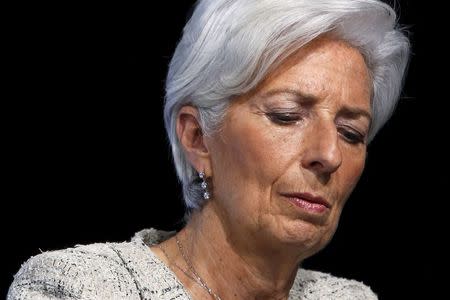 International Monetary Fund (IMF) Managing Director Christine Lagarde participates in a news conference with European finance ministers at the IMF/World Bank Spring Meetings in Washington April 14, 2016. REUTERS/Jonathan Ernst