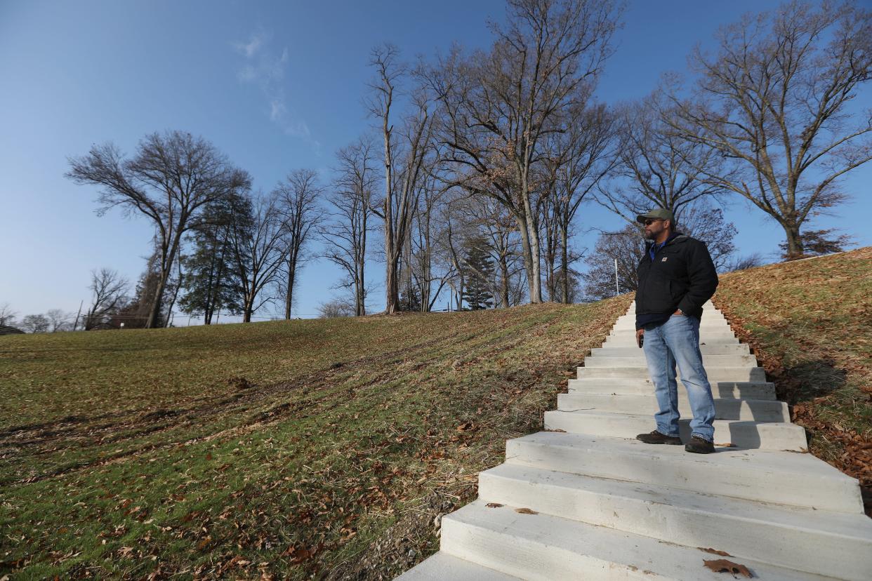 The City of Zanesville Parks, Recreation and Cemeteries Director Howard Bailey looks out over the city's new sled hill in Chap's Run Park, prior to the recent snow fall that blanketed the Zanesville area with approximately 9 inches of snow.