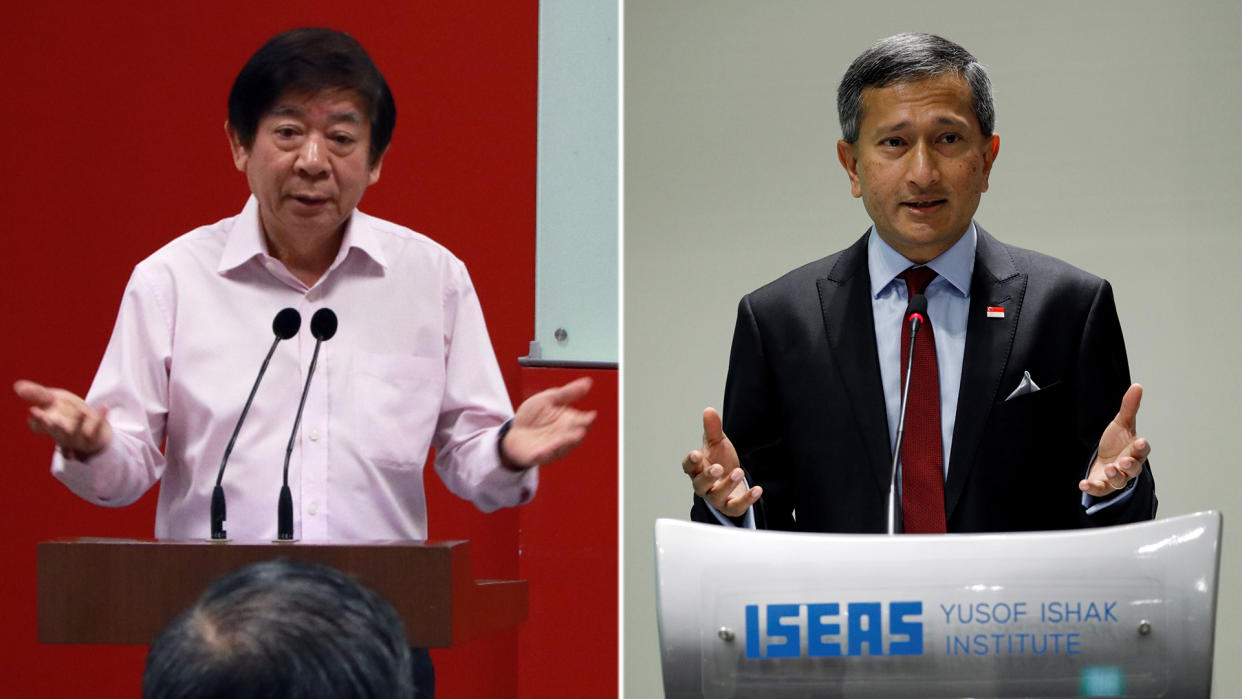 Singapore’s Transport Minister Khaw Boon Wan (left) and Foreign Minister Vivian Balakrishnan. (PHOTOS: Yahoo News Singapore / Reuters)