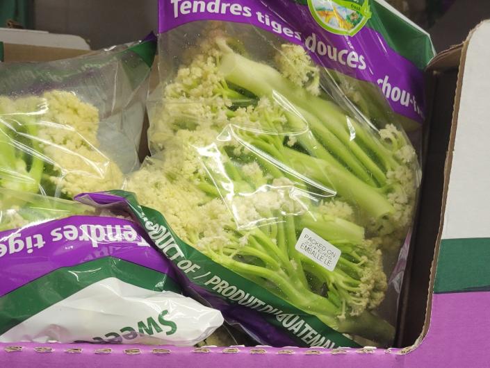 Cauliflower tender stems in packaging