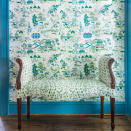 <p>Vibrantly painted trim, a colorful wallpaper (this is Braff's very own design, <a rel="nofollow noopener" href="http://www.megbraffdesigns.com/wallpaper/#/nanking-1/" target="_blank" data-ylk="slk:Nanking;elm:context_link;itc:0;sec:content-canvas" class="link ">Nanking</a>), a playfully upholstered bench — admit it, deep down you wish you could cram all of this goodness into a room in your home. And you can! Just coordinate shades so it feels cohesive and intentional. </p>