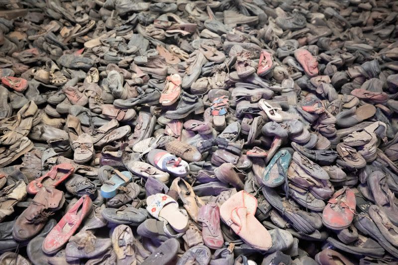 Shoes of prisoners are seen in the former Nazi German Auschwitz concentration camp complex in Oswiecim