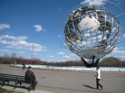 In this April 9, 2014, photo, a man walks near the Unisphere, a 12-story steel globe that debuted 50 years ago at the 1964 World’s Fair in the Queens borough of New York. It’s located in Flushing Meadows Park outside the Queens Museum of Art, and it’s one of a number of World’s Fair sites that is still in place. (AP Photo/Beth J. Harpaz)