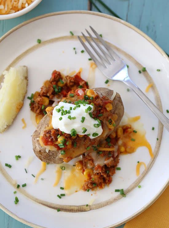 Loaded Turkey Chili Baked Potato