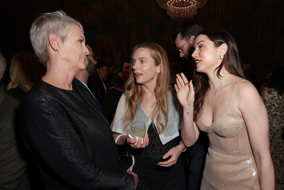 Jamie Lee Curtis Kerry Condon and Ana de Armas catch up at MPTF's "Night Before" party