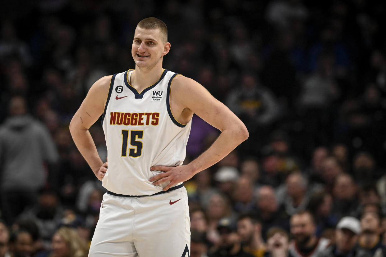 Nikola Jokic holds the league record for the fastest triple-double at 14 minutes and 33 seconds, a mark he set in 2018. (AAron Ontiveroz/MediaNews Group/The Denver Post/Getty Images)