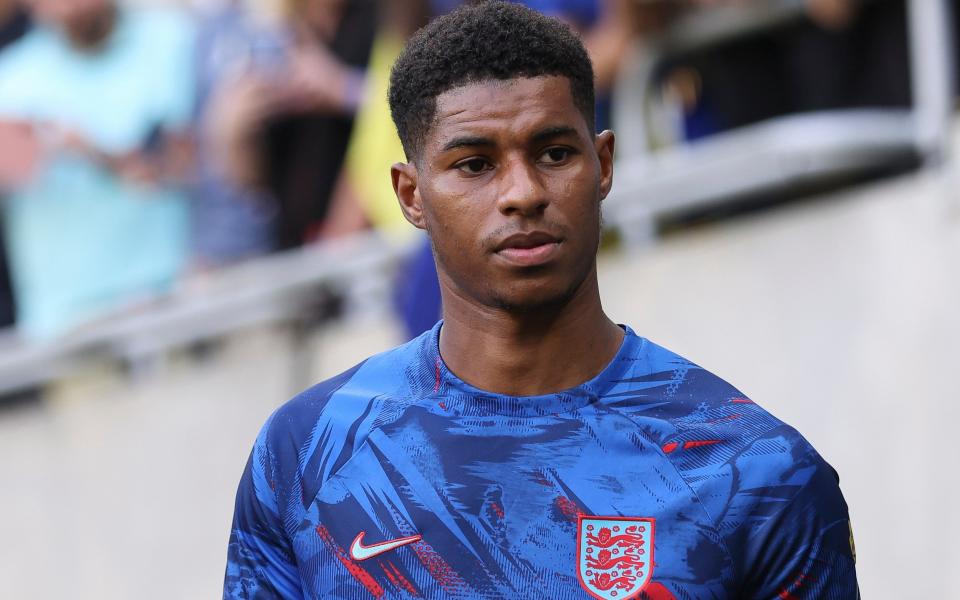 Rashford arrives ahead of the UEFA EURO 2024 European Qualifier between Ukraine and England at Wroclaw Stadium in September 2023