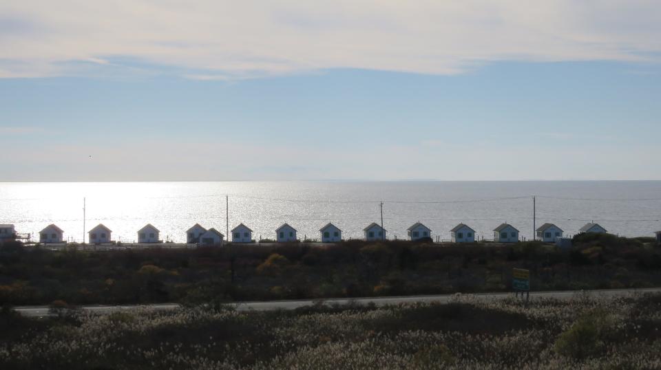 Cottages along Cape Cod Bay as seen from High Head in Truro.