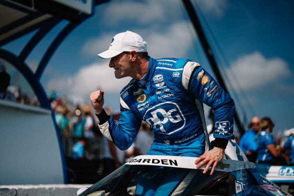 Josef Newgarden celebrates his first IndyCar pole since 2022 after a historically-tight fight on the streets of St. Pete with Felix Rosenqvist.