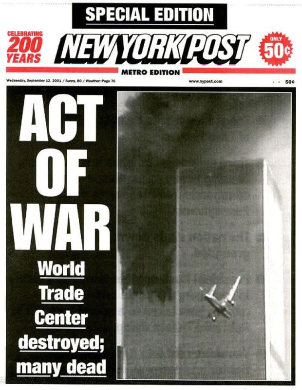 <p>"Act of War: World Trade Center destroyed; many dead"</p>