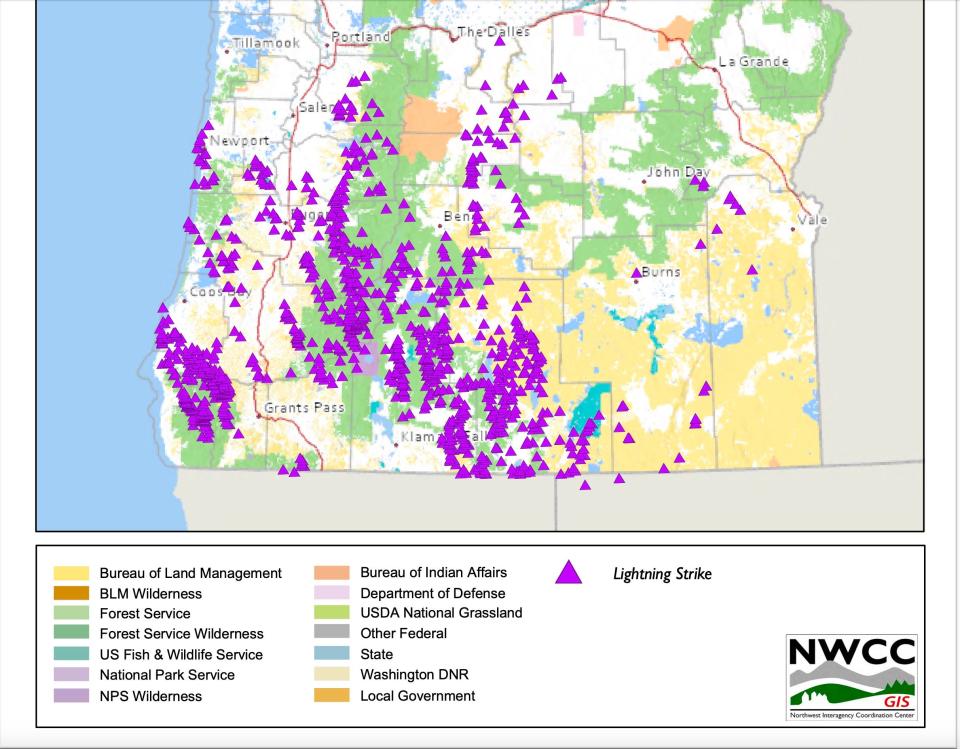 Lightning strikes on July 16-17 from the storm that passed and ignited a handful of new fires.