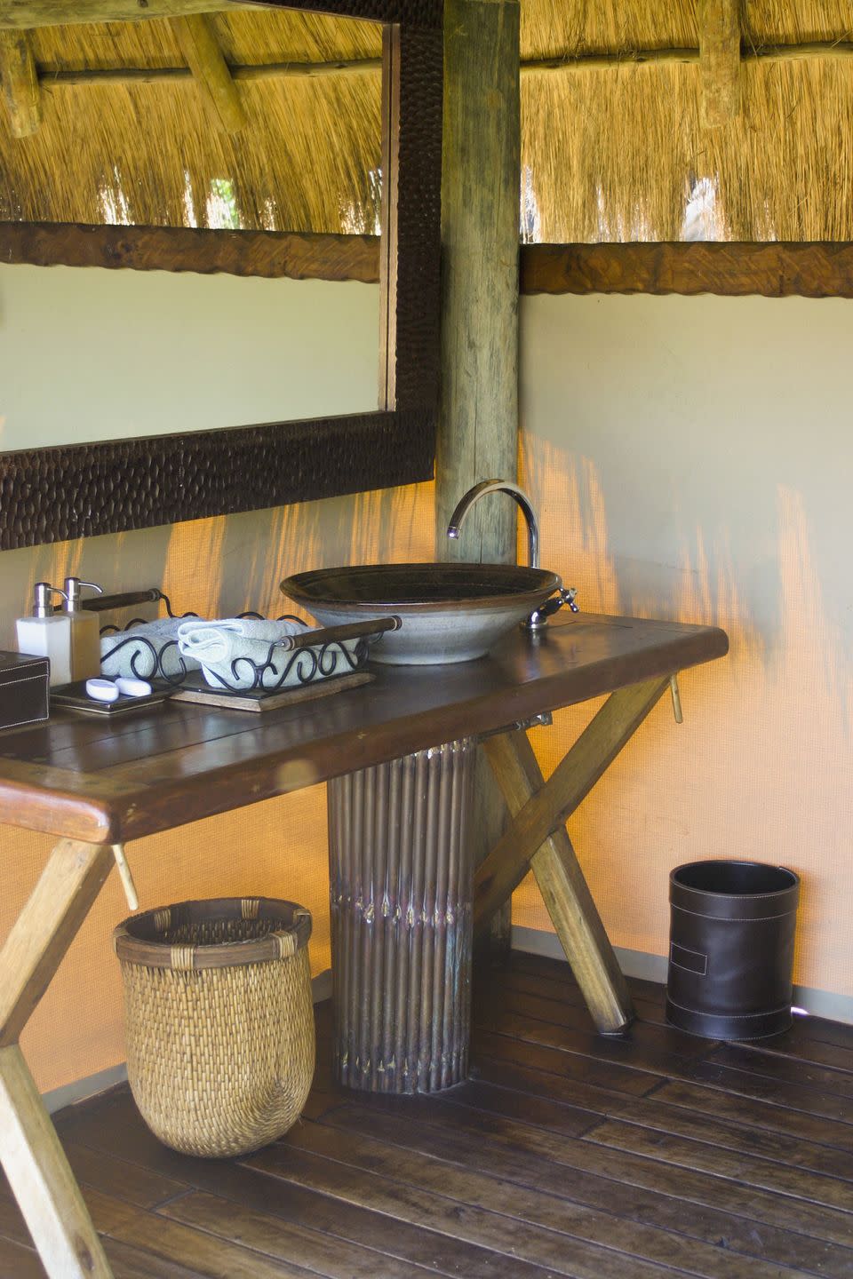 bathroom at mombo camp in botswana, africa