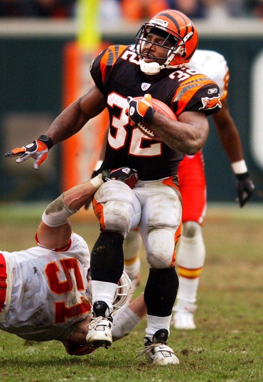 Rudi Johnson (32) is top-5 in Bengals' history in rushing yards and touchdowns.