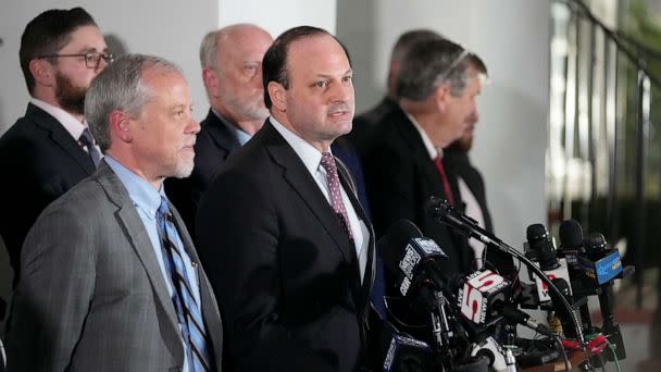 PHOTO: South Carolina Attorney General Alan Wilson talks to the media after the conviction of Alex Murdaugh outside the Colleton County Courthouse on March 2, 2023, in Walterboro, S.C. (Chris Carlson/AP)