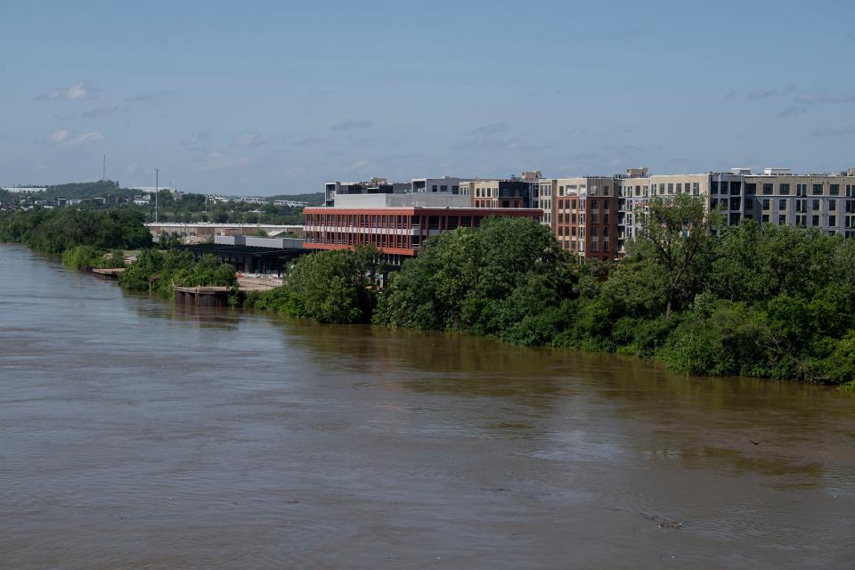 Apartment buildings are being constructed on the east side of the river in Nashville , Tenn., Thursday, May 9, 2024.