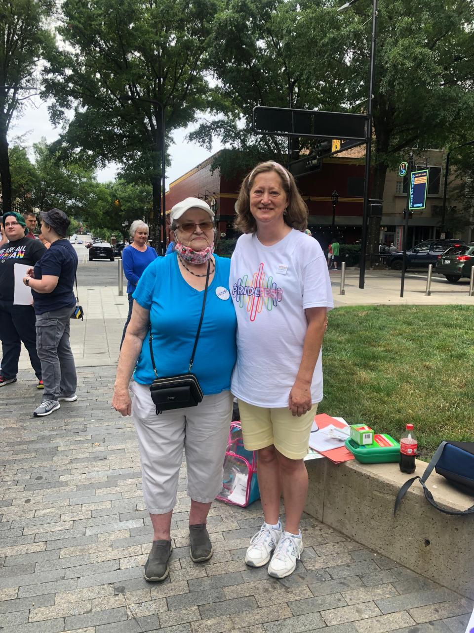 Bans Off Our Bodies Protest Co-Chairs, June Freeman-Baswell (Left) and Kim Fazio (right) prior to the protest held Downtown Greenville