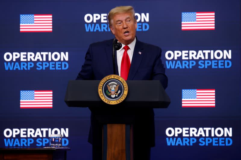 U.S. President Donald Trump delivers remarks at an Operation Warp Speed Vaccine Summit at the White House in Washington