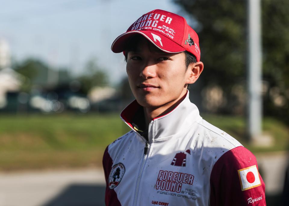 Japan's Forever Young jockey Ryusei Sakai after Wednesday morning workouts at Churchill Downs.