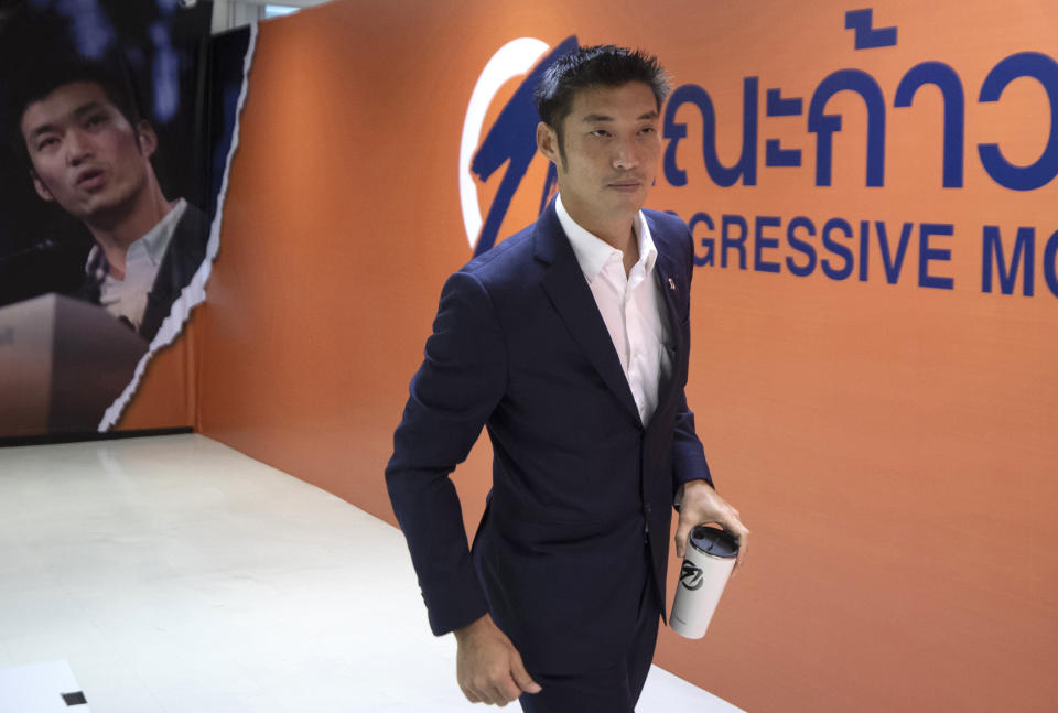 Former leader of the dissolved Future Forward Party, Thanathorn Juangroongruangkit leaves a press conference in Bangkok, Thailand, Thursday, Jan. 21, 2021. Thanathorn was charged with defaming Thailand’s monarchy by questioning the government’s procurement of COVID-19 vaccines is standing by his comments and saying the nation deserves more transparency. (AP Photo/Sakchai Lalit)