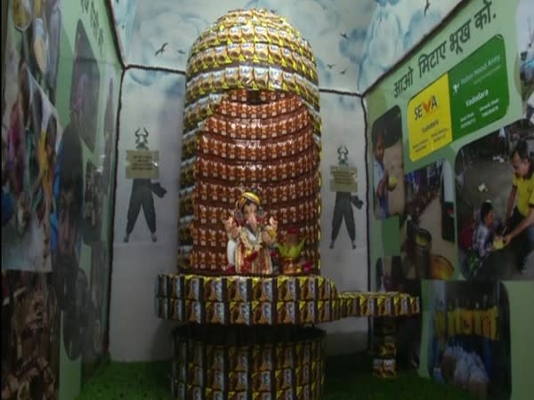 Food packets were used in making the Shivling to decorate the idol. (Photo/ANI)