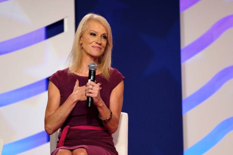 White House counselor Kellyanne Conway speaks at the Values Voter Summit of the Family Research Council in Washington, DC, U.S. October 13, 2017. REUTERS/James Lawler Duggan - RC1471CF0190