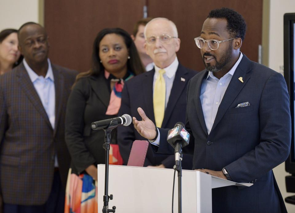 County School Board chair and campaign co-chair Daryl Willie addresses the audience during a press conference to push for raising the property tax rate to help Duval County Schools. [Bob Self/Florida Times-Union]