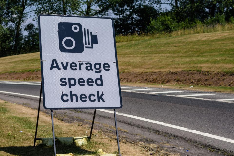 A road sign tells drivers they are entering a section of motorway which has average speed check cameras on, so shouldn't drive at excessive speed.