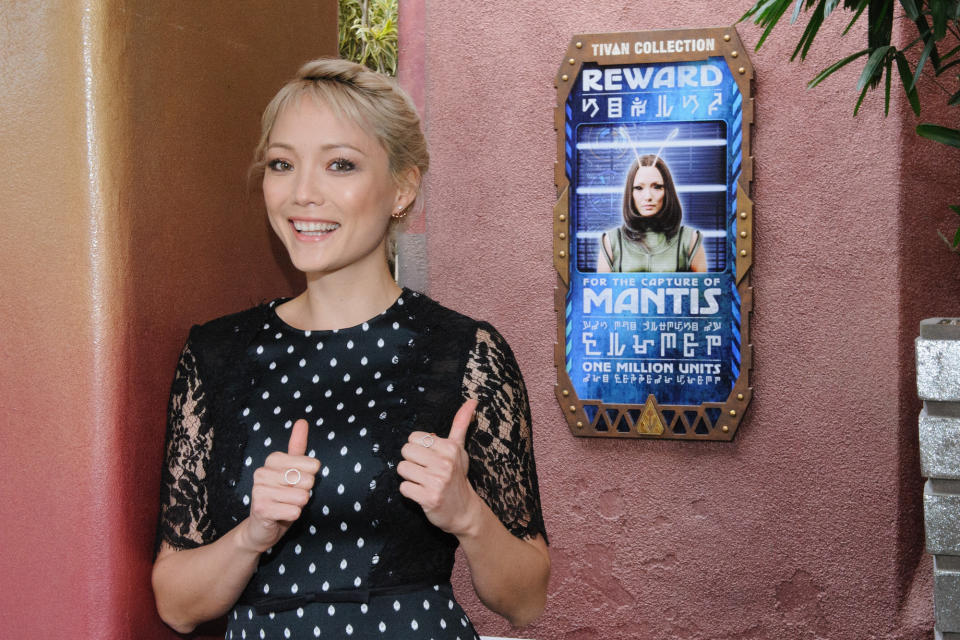 <p>Fresh off her debut as a Guardian in <em>Vol. 2</em>, the actress’s character Mantis plays a key role in the ride’s story: getaway pilot. (Joshua Sudock/Disneyland Resort) </p>