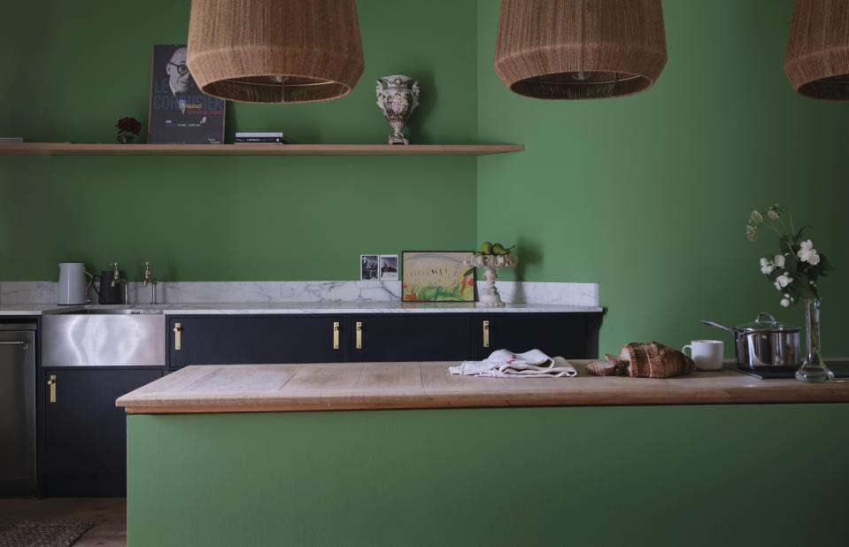 This undated photo shows the color Emerald Green by Farrow & Ball. The color by Farrow & Ball debuted this fall in Colour by Nature, a collection created in collaboration with London's Natural History Museum. Rare books, including an early color guide that was used by Charles Darwin, provided inspiration. (Farrow & Ball via AP)