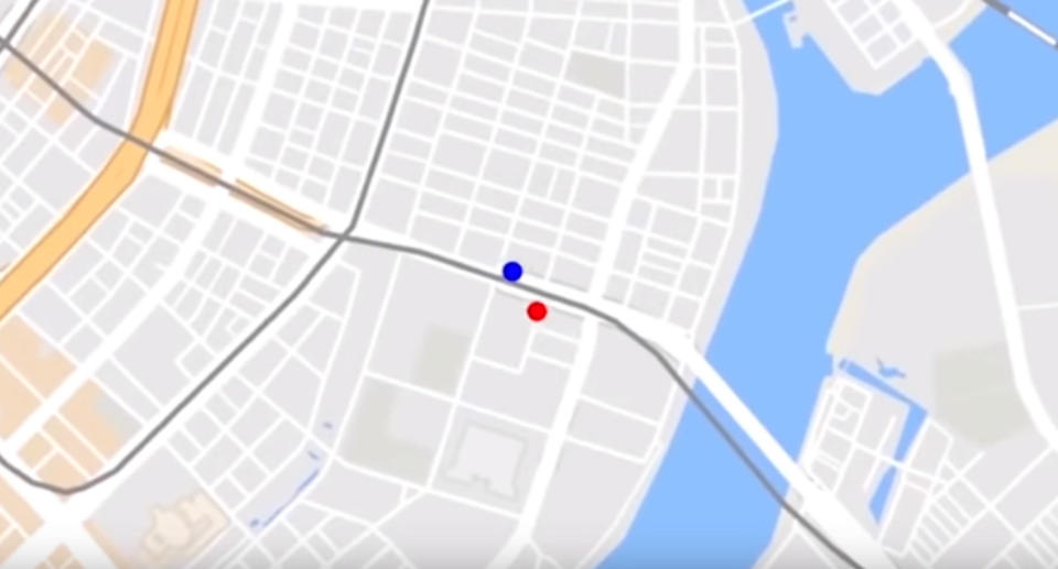 The video shows two dots on a map of Tokyo (pictured)