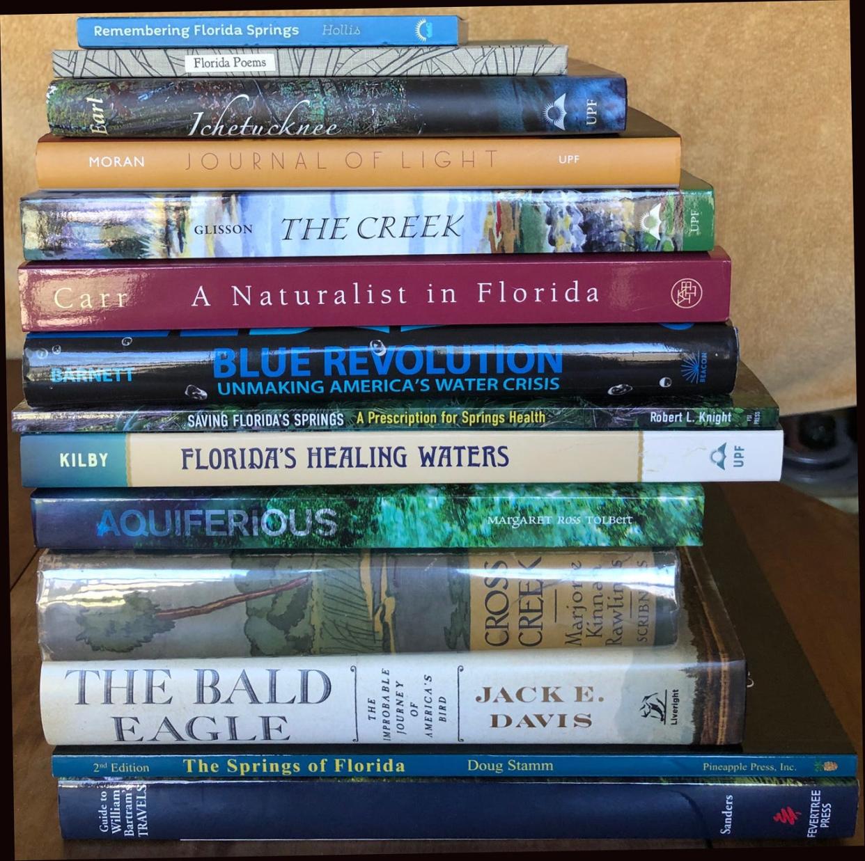 A stack of books on springs and the environment