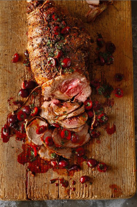 Roasted Leg of Lamb with Black Cherry-Pomegranate Salsa