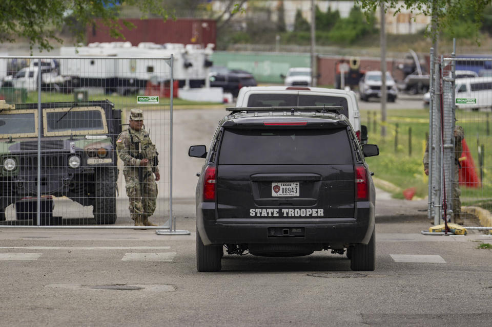 National Guard and other law enforcement are stationed at a now closed off Shelby Park, Wednesday, March 20, 2024, in Eagle Pass, Texas. (Raquel Natalicchio/Houston Chronicle via AP)