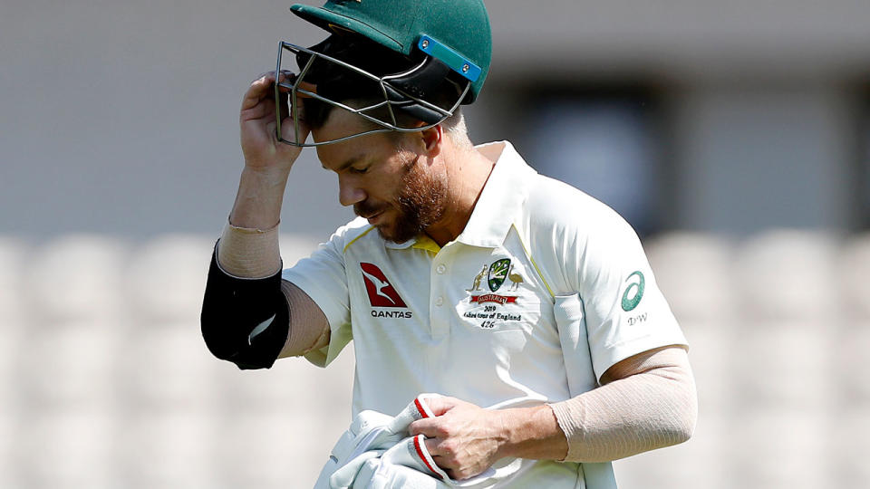 David Warner's return red-ball appearance for Australia lasted just 10 balls. Pic: Getty