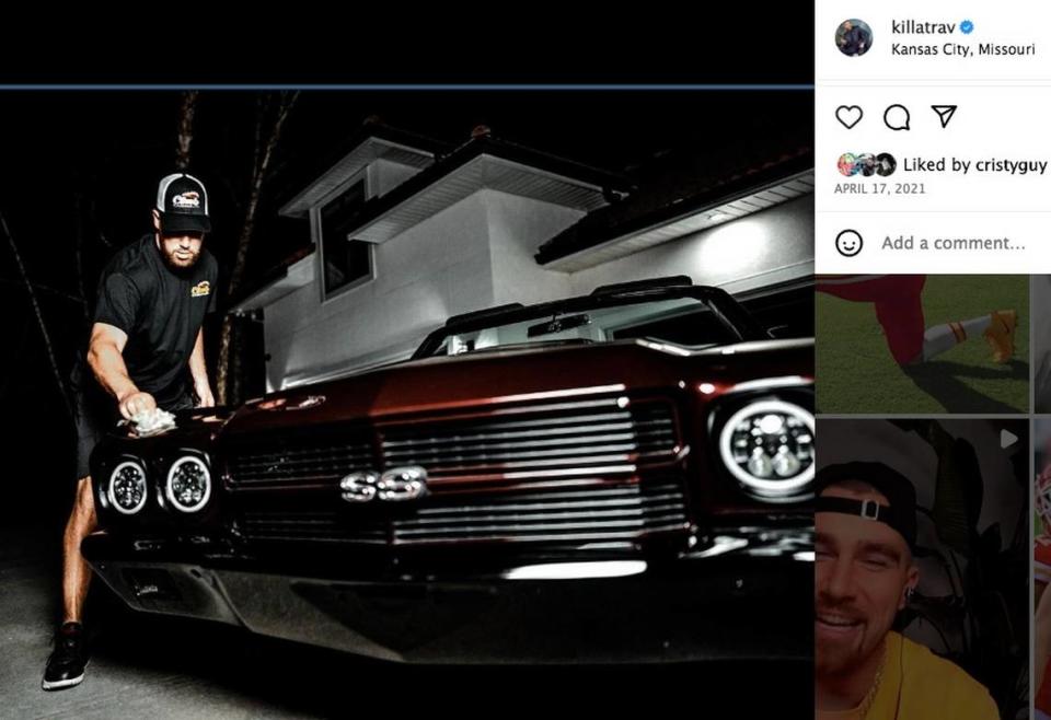 Kansas City Chiefs tight end Travis Kelce drove Taylor Swift through Kansas City Sunday in his 1970 Chevrolet Chevelle, one of many cars he collects.