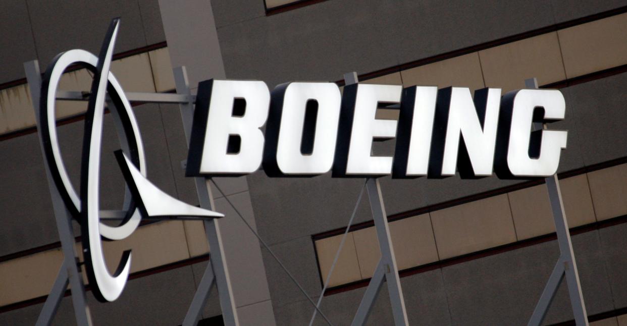 FILE - The Boeing logo is seen, Jan. 25, 2011, on the property in El Segundo, Calif. A Boeing 737-800 was found to have a missing panel after a United Airlines flight arrived at its destination in southern Oregon on Friday, March 15, 2024, airport officials said. (AP Photo/Reed Saxon, File)
